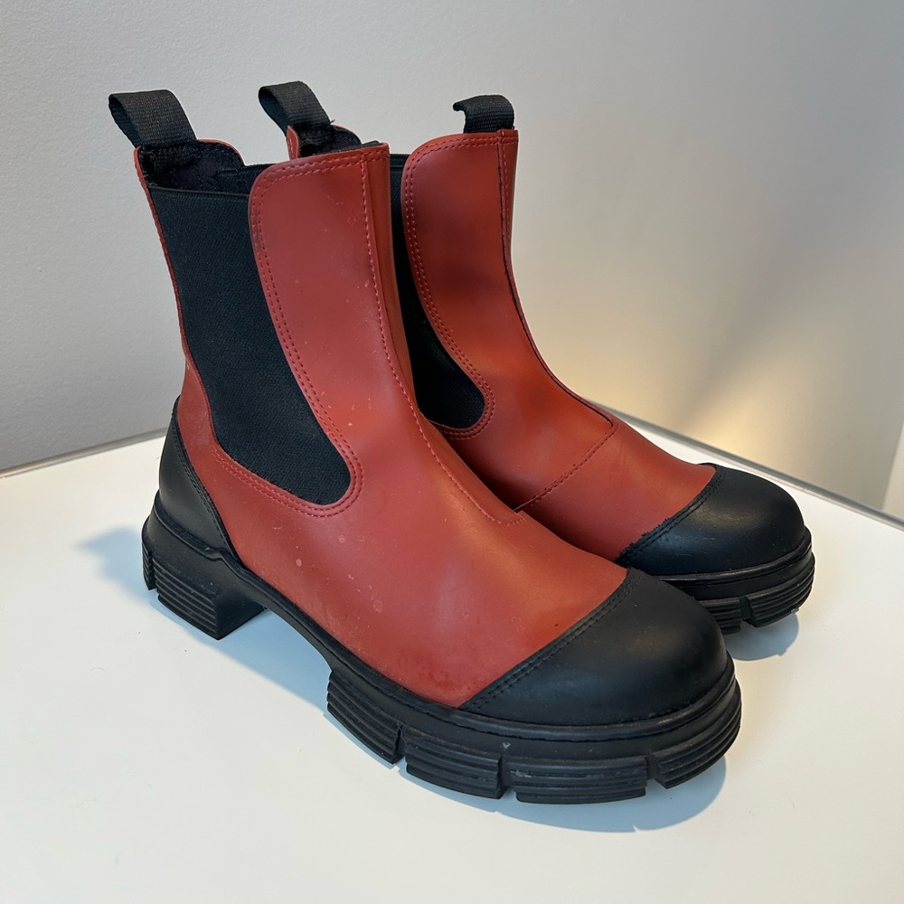 Ganni Recycled Rubber City Boot in dark red